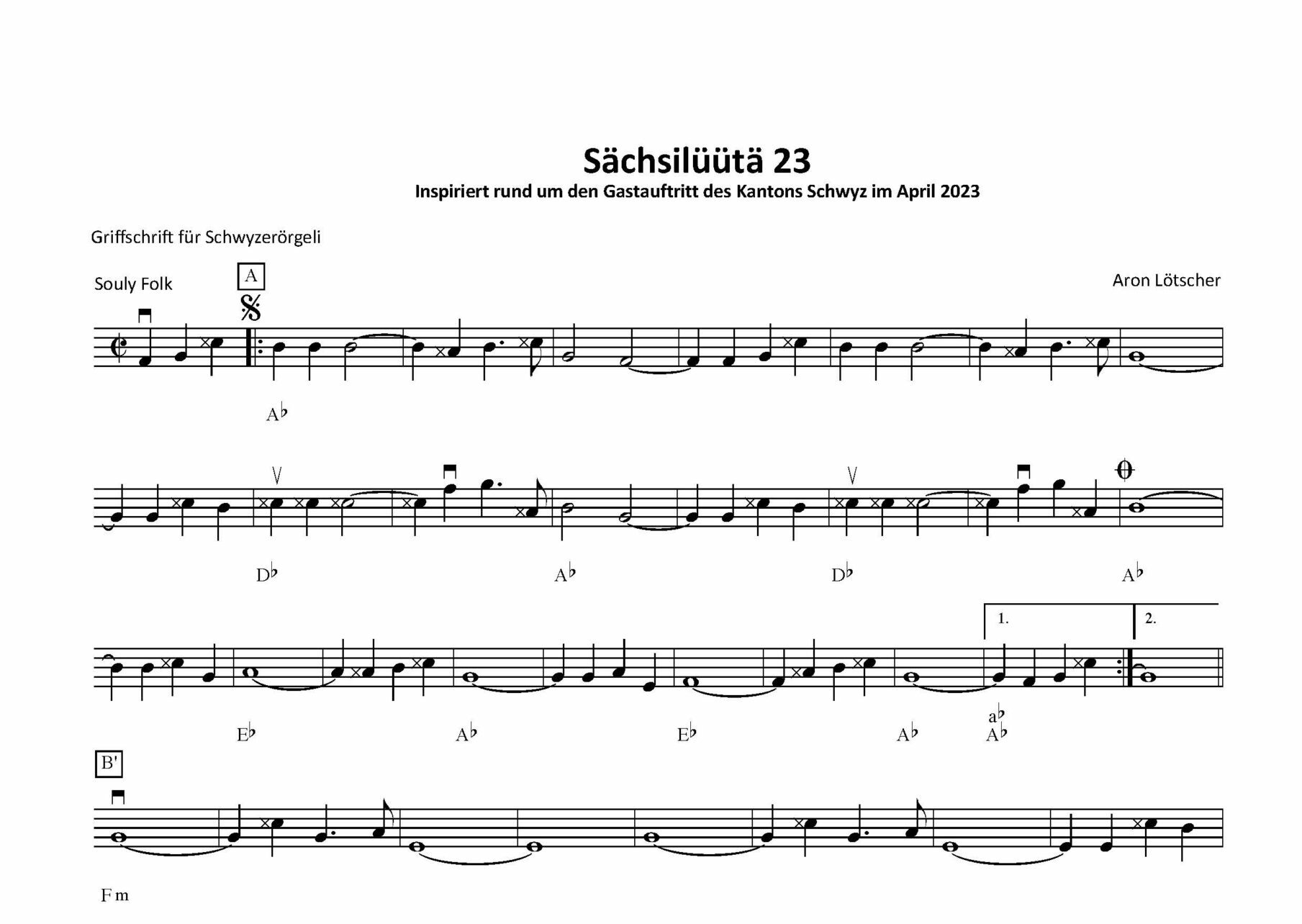 Sächsilüüte 23 (Noten Griffschrift)