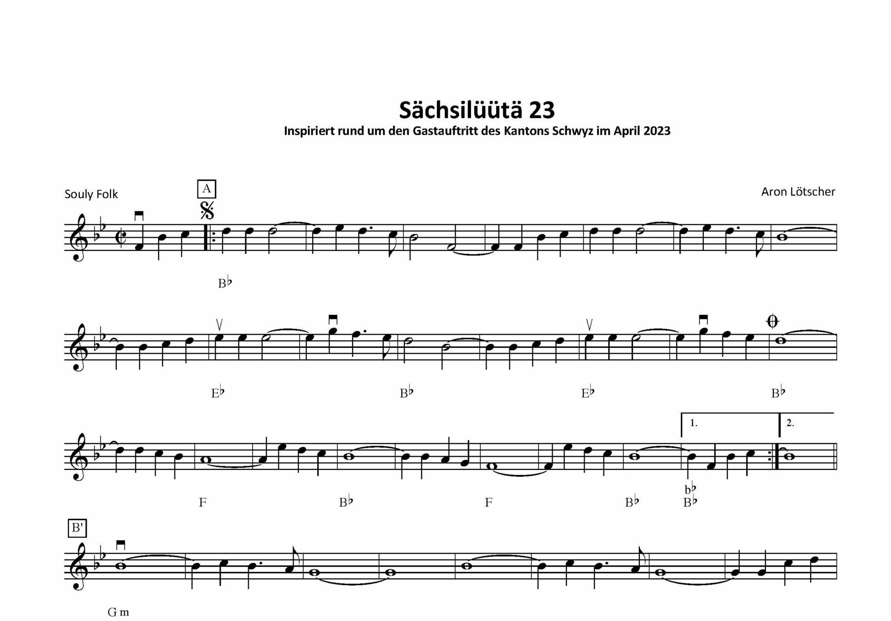 Sächsilüüte 23 (Noten Violinschlüssel)