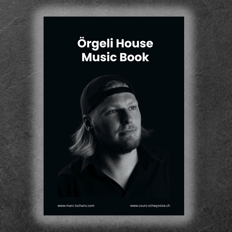 Porträt von Marc Tschanz, Musiker und Schwyzerörgeli-Spieler, mit einem nachdenklichen Blick. Er trägt eine Rückwärtskappe und blickt leicht nach oben. Darüber steht der Titel "Örgeli House Music Book". Unten auf dem Bild sinPorträt von Marc Tschanz, Musiker und Schwyzerörgeli-Spieler, mit einem visionären Blick. Er trägt eine Rückwärtskappe und blickt leicht nach oben. Darüber steht der Titel "Örgeli House Music Book". Unten auf dem Bild sind zwei Webseiten-Links platziert sind zwei Webseiten-Links platziert.